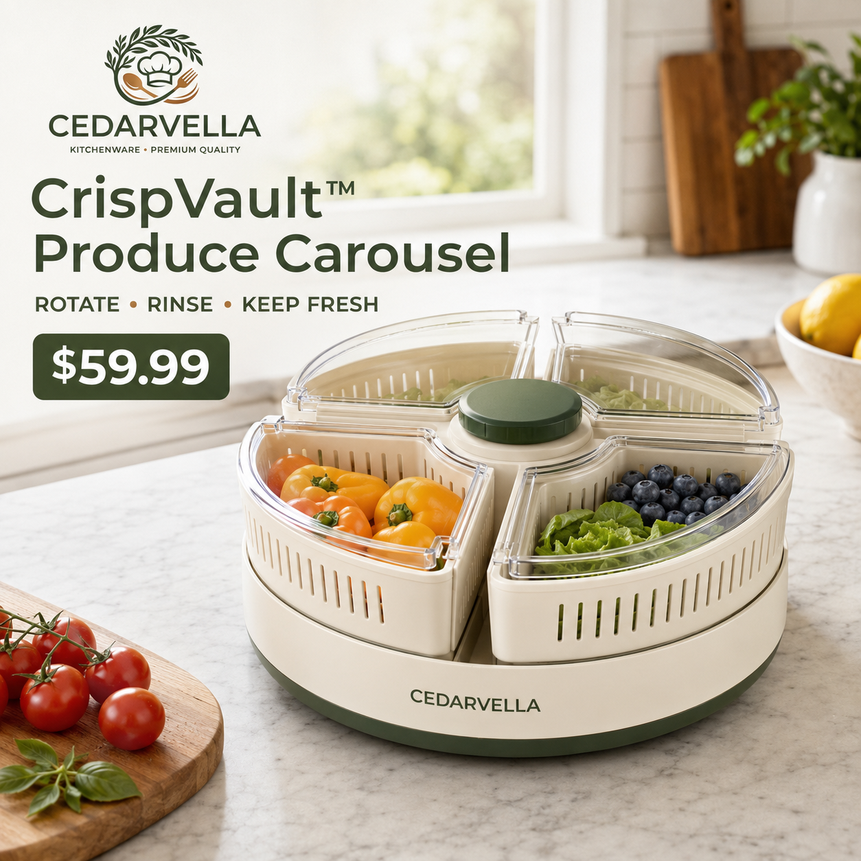 CedarVella™ CrispVault™ Produce Carousel