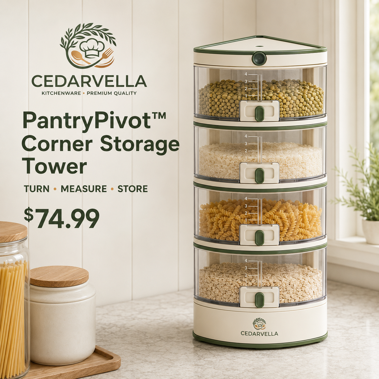 CedarVella™ PantryPivot™ Corner Storage Organizer