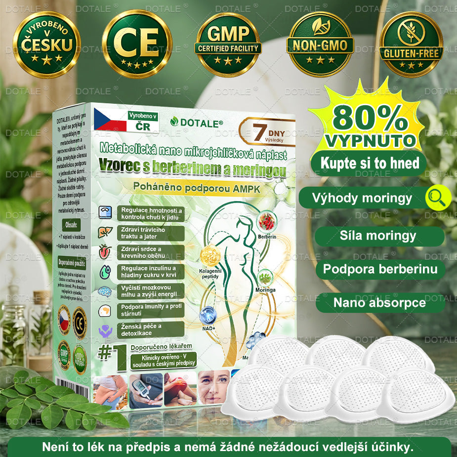 𝑫𝑶𝑻𝑨𝑳𝑬® metabolická nano mikrojehličková náplast 🧑‍⚕️ (Pouze jednou denně, viditelné výsledky již do 7 dnů!) ✅ Formule Berberin + Moringa, ideální při nadváze, nedokonalostech pokožky, diabetu, spánkové apnoe a kloubních potížích 💥💥